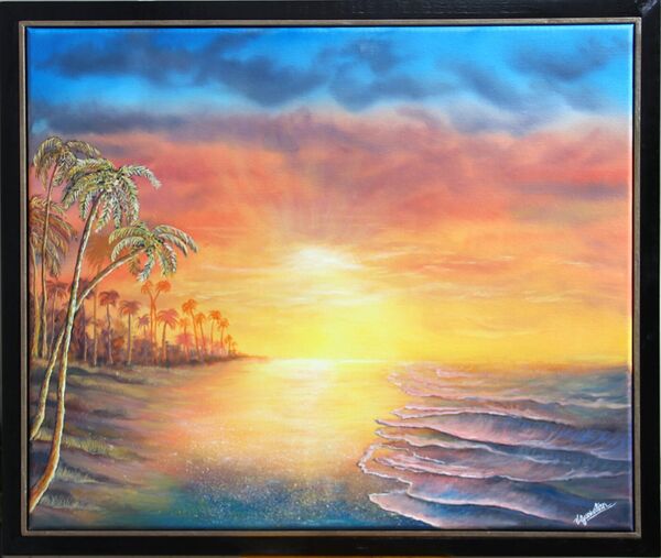 Sunset landscape painting, third of series